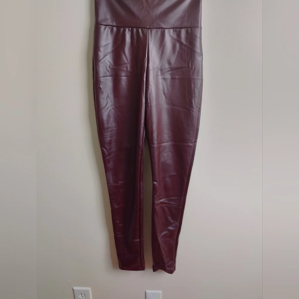 Hemish USA Faux Leather Leggings Burgundy | High Waist Stretch Pants S–3X